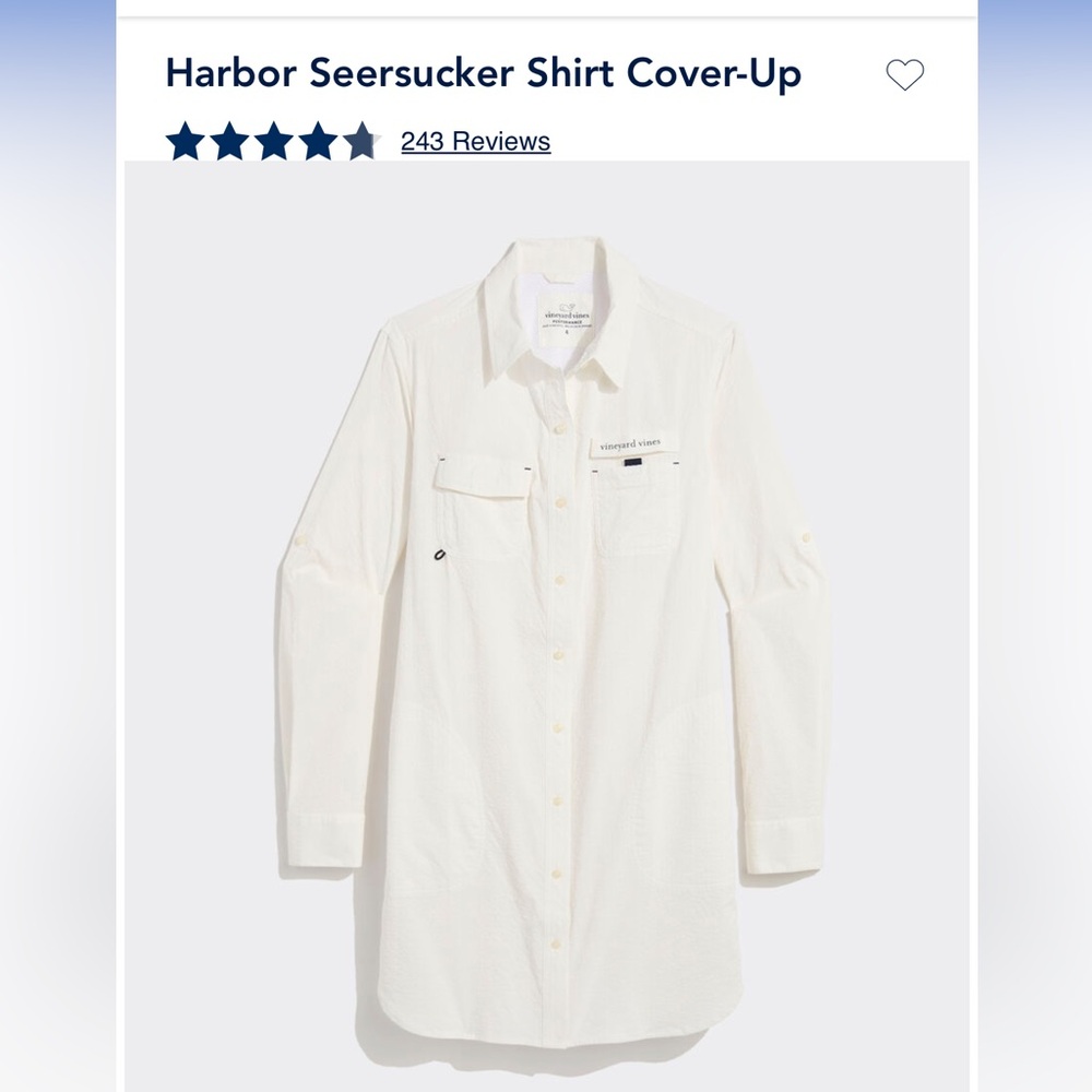 Vineyard Vines Harbor Seersucker Shirt Cover-Up, Size 6, White Cap